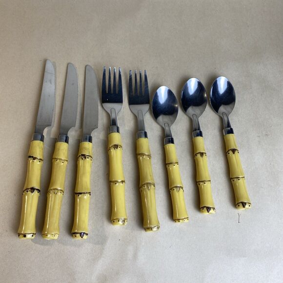 Vintage Faux Bamboo Stainless Flatware - 8 Pieces - Picture 1 of 5